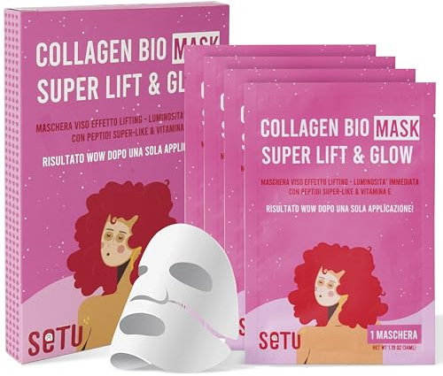 Setù - 4 Maschere Viso Coreane al Collagene | Skincare Coreana Antiage Idratante e Illuminante | Maschera Collagene Viso per Pelle Luminosa e Distesa