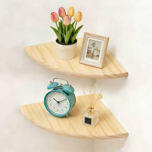 Aupawdy - Estantería de esquina para colgar, juego de 2 18 cm, roble macizo, esquinas redondas, estantes de extremo, madera vintage rústica, estilo estantería, dormitorio salón