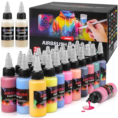 Bateya Set di 28 colori per aerografo, 30 ml, con 2 pennelli acrilici più sottili a base d'acqua, per modelli in metallo, progetti fai da te, kit per pittura ad aerografo, per artisti principianti
