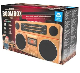 Cefa Toys Retro Boombox 9M16 bärbar Bluetooth-högtalare med FM-radio, USB, TF-kort och AUX-ingång, uppladdningsbart vintage design med bärhandtag