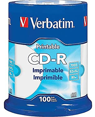 Verbatim 1674156 98493 52x CD-R White Inkjet Printable Hub Printable 100/Pack