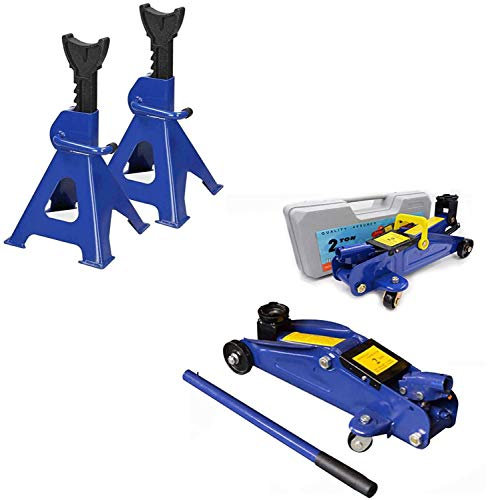 Heavy Duty 2 Tonne Hydraulic Trolley Floor Jack 135-320 mm Quick Lift with Case + 2Pcs 3 Ton Axle Stands Combo Kit