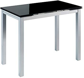 MOMMAHOME® Mesa de Cocina o salón Extensible Moderna, CALCUTA, Color Negro/Plata - Material Cristal Templado/Metal 100/140 x 60 x 76 cm