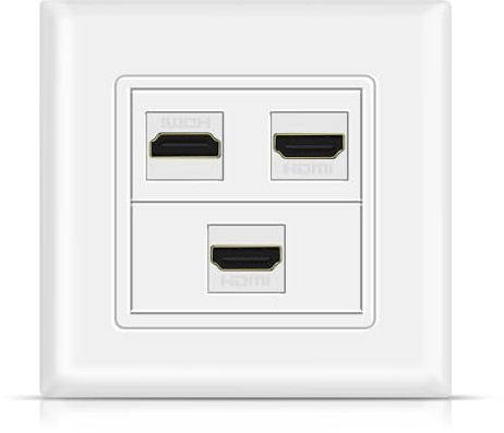 TNP HDMI Wall Plate (3 Port, White) HDMI Faceplate Socket Insert Jack Outlet Panel Mount Support 4K 60Hz HDR ARC/eARC Full HD 3D Ethernet High Speed Cable Extension Coupler f/Projector & Home Theater