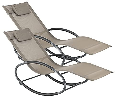 [en.casa] 2X Schaukelliege Almaluez 153 x 63 x 80,5 cm 2-er Set Sonnenliege bis 120 kg Relaxliege mit Kopfpolster im 2er Set Beige