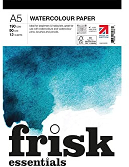 Frisk Essentials - Blocco di carta per acquerello, 190 g/mq, formato A5, colore: Bianco
