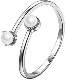 Chereda 925 Sterling Silver Mini Freshwater Pearl Ring for Women Adjustable Open Ring Gift Engagement Jewelry, Silver, No Gemstone, Silver, No precious stones
