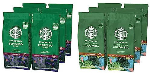 STARBUCKS Espresso Roast, Tueste Intenso, Café Molido 200g (6 Bolsa) & Single-Origin Colombia, Tueste Medio, Café Molido 200g (6 Bolsa)