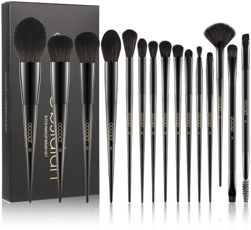 Docolor Makeup Pinsel 15 Stück Professionelle Set Premium Synthetisches Haar Kabuki Gesicht erröten Lidschatten Eyeliner Stiftung Pulver Kosmetik Make Up Pinsel Kit, schwarz Obsidian Serie