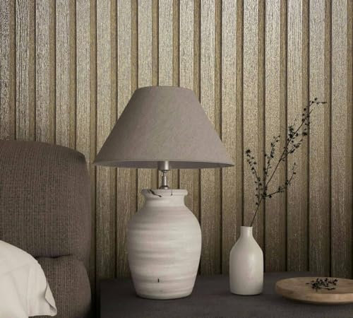 WALLCOVER Wallpaper Metal Look Gold Stripes Panels High-Quality Non-Woven Wallpaper for Living Room Bedroom 10.05 x 0.53 m