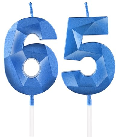 Royal Blue 65th Birthday Candles, 3D Number 65 Candle for Cake, Women Men 65th Birthday Decorations,Sapphire Candle Topper Blue Cake Decorations for Birthday Party Wedding Anniversary Supplies