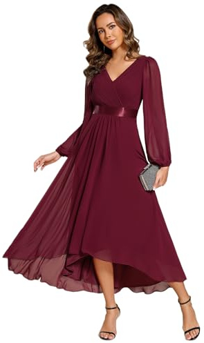 Ever-Pretty Vestidos de Fiesta Elegante A-Línea Cuello en V para Mujer Manga Corta Corte Imperio Burdeos 44