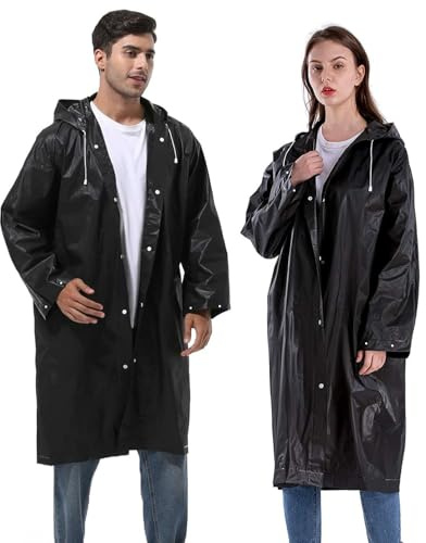 YingErTool Rain Poncho Raincoats, 2 Pcs EVA Reusable Rain Coat Jacket Emergency for Women Men with Hood and Drawstring