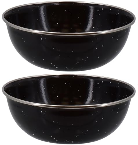 Quickdraw 2 x Enamel Camping Bowls – 500ml Durable Lightweight Metal Bowl with Enamel Coating, Stainless Steel Rim, 15cm Diameter, Ideal for Camping, Hiking, Travel, Outdoor Kitchen
