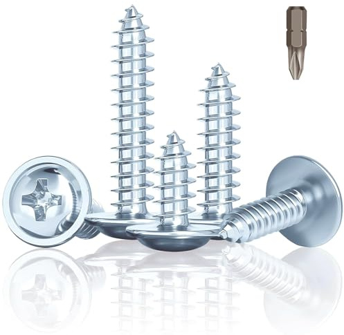 Jyvex 210pcs Pan Head Self-Tapping Screws, 4.2 x 13mm Flat & Wafer Head Carbon Steel Zinc Plated Wood Screws for Wood, Plastic, Sheet Metal, Plasterboard & Aluminium (with PH2 Bit)