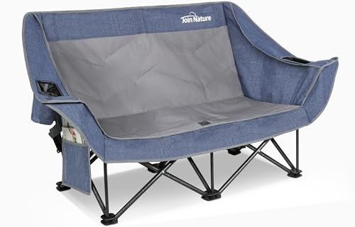 Join Nature Camping Sofa Duo Deluxe Lounge Doppel Klappstuhl mit Armlehne Camping-Liege für 2 Personen Bis 320 kg Schwerlast-Klappcouch Niedrige Sitzhöhe für Garten (Blau)