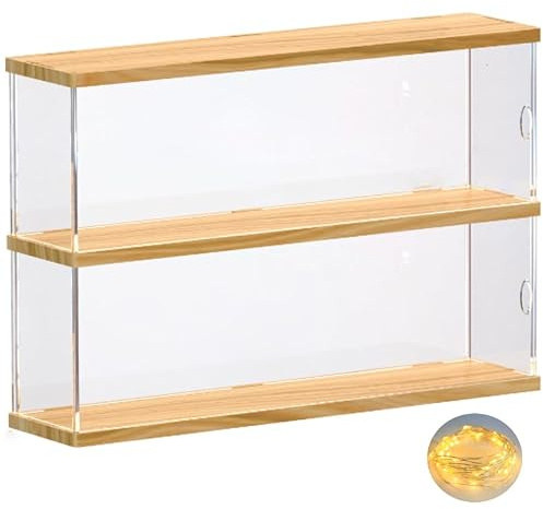 Joody Vitrine en Acrylique, Boîtes Plexiglas à 2 Niveaux, Vitrine de Comptoir avec Porte pour Figurine Pop, Mini Figurine, Jouets de Collection, Organisateur de Stockage de Vitrine Anti-poussière