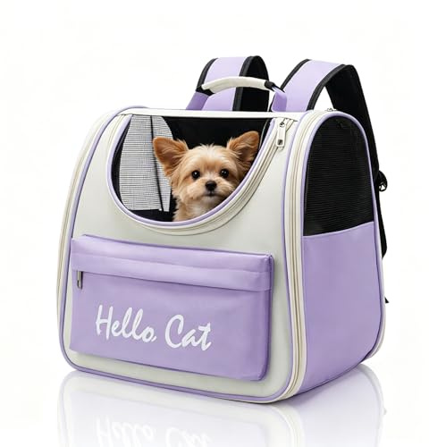Sac à Dos de Transport pour Chien Chat,Respirant Sac De Transport pour Chien, Sac Transport Chat, Sac Transport Chien, Spacieux Sac Voyage Chiens Chat Laisse et Tapis Intégrés (Violet)