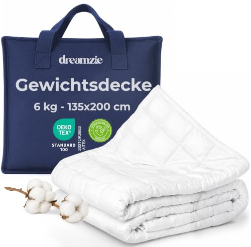 Dreamzie Gewichtsdecke 135x200 - Gewichtsdecke 6kg, Oeko-Tex, mit Bezug aus 100% Baumwolle - Weighted Blanket Decke Zum Schlafen