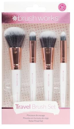 Brushworks - Set di pennelli da trucco da viaggio, colore: bianco e oro