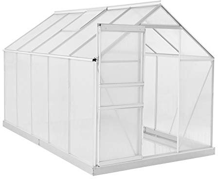 ESTEXO Aluminium Gewächshaus Treibhaus ohne oder inkl. Fundament Tomatenhaus Pflanzhaus mit Hohlkammerstegplatten (190x190x195 cm/mit Fundament)