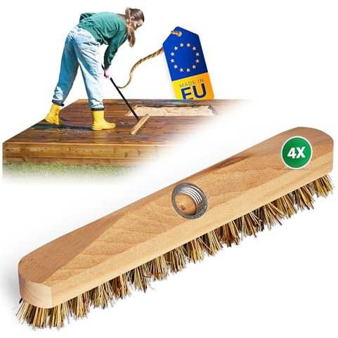 Novaliv Lot de 4 brosses à récurer en bois avec poils de l'Union - Balai pratique - Brosse à récurer - Brosse de sol - Pour balcon, terrasse, jardin, intérieur et extérieur - Sans manche