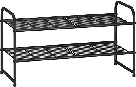 Simple Trending 2-Tier Stackable Shoe Rack, Metal Shoe Shelf Storage Organizer, Black