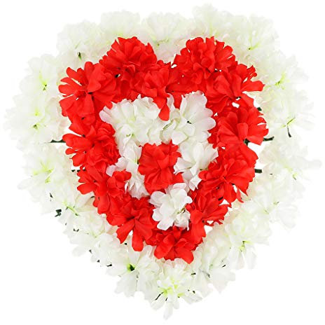 Couronne de cœur artificielle en soie avec chrysanthème funéraire et arrangements de cimetière 2