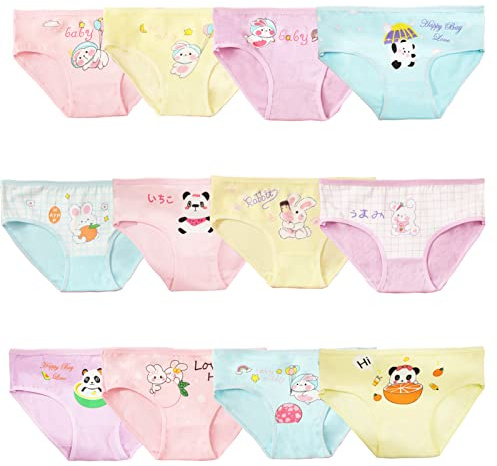 JackLoveBriefs Bragas para niña Paquete de 12 algodón Calzoncillos para Niñas (5-7 años) Multicolor，Talla：L