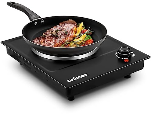 CUSIMAX Hot Plate, Single Burner Electric Cooktop, 1500W Electric Burner Hot Plate for Cooking with Adjustable Temperature, Portable Countertop Burner Stainless Steel, Black, New Model