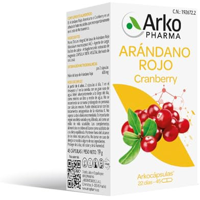 Arkopharma Arkocápsulas Arándano Rojo, Cranberry, 45 Cápsulas, Buen Funcionamiento del Sistema Urinario, Molestias Urinarias, Vegano, Complemento Alimenticio
