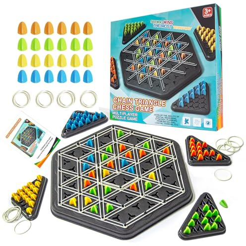 COHHFWPD Chain Triangle Chess Game, Rubber Band Geoboard Chess Game, Strategy Board Games for Family Night Game, Family Games for Kids and Adults, 2 to 4 Players