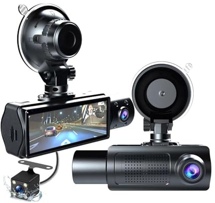 Cámara de Tablero Triple 1080P, Grabación Delantera Trasera e Interior, Visión Nocturna, Sensor G, Detección de Movimiento, Monitoreo de Estacionamiento Las 24 Horas - Cámara DVR