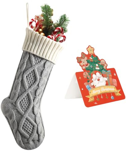 meioro 18Inches Large Christmas Stockings, Large Cable Knitted Xmas Stocking, Color-Contrast Christmas Stocking for Fireplace Family Holiday Party Decorations