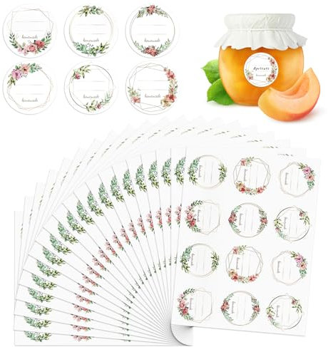 Marmeladenetiketten, 240 Stück Selbstklebend, Runde Aufkleber zum Beschriften von Gläsern, Flaschen und Backwaren