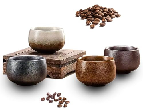 OndaCore Set de Tazas de Espresso 4x80ml, Hechas de gres artesanal sin asa, Cerámica apta para lavavajillas, Ideal para espresso, moka o té, Regalo para amantes del café
