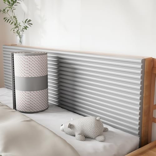 Tokenhigh Acolchado de pared 3D autoadhesivo, paneles de pared anticolisión, panel de pared acolchado tapizado, cojín de pared de espuma para cabecero, dormitorio, guardería (gris, 20 x 200 cm)