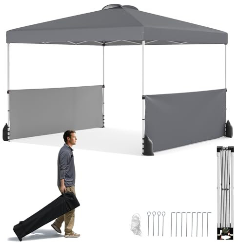COSTWAY Carpa Plegable 3x3m, Pop UP, Cenadores para Jardin con 2 Paredes Laterales, Altura Ajustable, Bolsa con Ruedas, Tapa Ventilada, Pergolas de Jardin Exterior Camping, Playa (Gris)