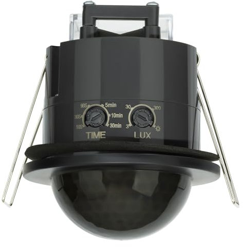 SEBSON Detecteur de Mouvement Exterieur Encastré - Portée de Détection 20m/360° - Montage au Plafond - Capteur Infrarouge programmable 3 Fils