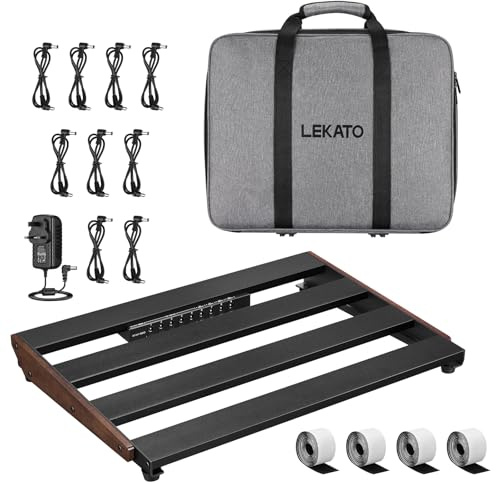 LEKATO Guitar Pedal Board with Built-in Power Supply, 15.5x11x2 Large Capacity Effects Pedalboard for Stage Studio Home, Aluminum Construction, Integrated Isolated Power (PB-03S)