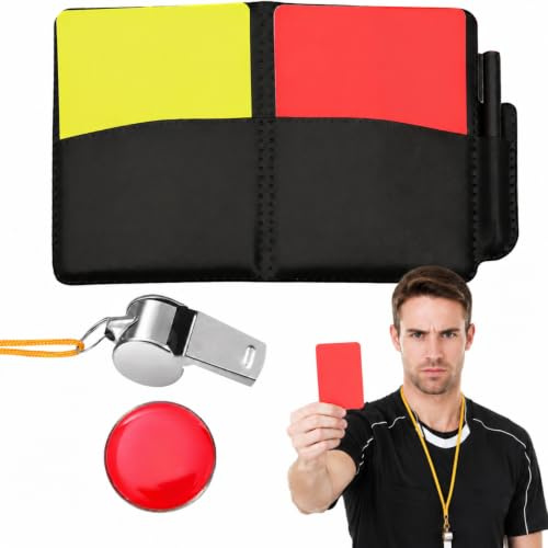 VATRQZMN 2PCS Football Referee Cards Set, Durable Red & Yellow Cards with Whistle and Lanyard, Includes Score Book, Portable Multi-Function Ref Kit for Soccer Matches