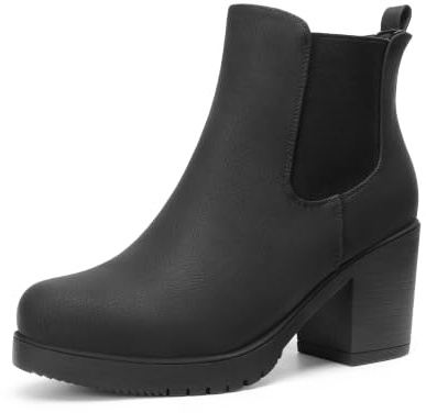 DREAM PAIRS Women's Chelsea Ankle Boots Fall Booties Shoes,Black/Pu,7.5