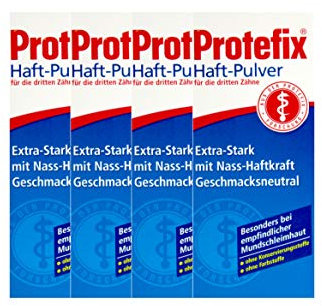 4x PROTEFIX Haftpulver 50g PZN 01381004 Extra Stark mit Nass-Haftkraft