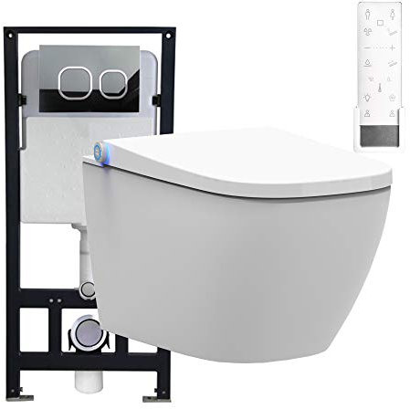 WC-Komplettpaket 26: BERNSTEIN DUSCH-WC PRO+ 1104 und Soft-Close Sitz mit Vorwandelement G3004A und Betätigungsplatte vorne, Betätigungsplatte:Modell weiß Glas