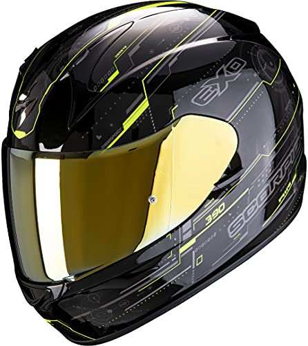 Scorpion Motorradhelm EXO-390 BEAT Black-Neon Yellow, Schwarz/Gelb, XL, 39-305-141-06