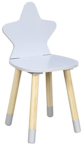 HOME DECO KIDS Stjärnstol för barnsovrum möbeldekoration möbel, trä-tall, ljusgrå, 28 x 27 x 54
