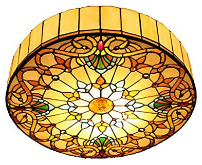 LED Wohnzimmer Deckenlampe Vintage Retro Tiffany Schlafzimmer Deckenleuchte Barock-Lampen Gang Beleuchtet Porch Light Corridor Leuchten Balkon Deckenbeleuchtung Farbe Glas Lampenschirm E27 (50CM)