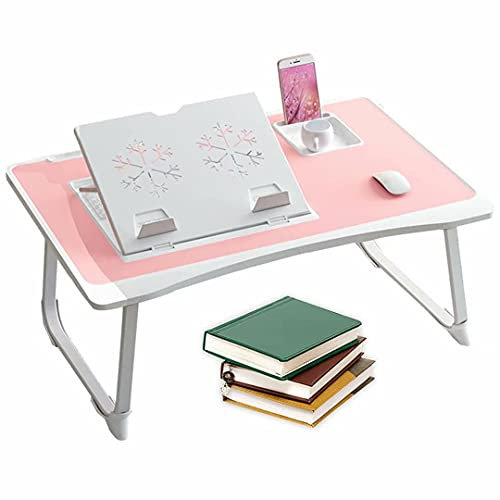 HGTRH Sängbricka med läskluff, sängbricka bärbar dator, fällbart skjutskrivbord, laptopbord med låda, sängbord, sidobord, laptopbord för säng litet