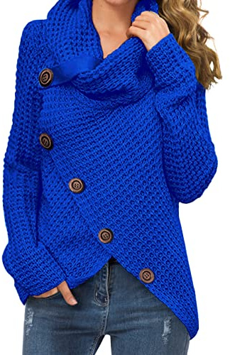 GRECERELLE Maglioni da donna in maglia grossa, invernali, in caldo pile Sherpa, soffici, da donna, casual, girocollo, maglioni a tunica autunno primavera caldo maglione morbido da donna UK, 08 Royal