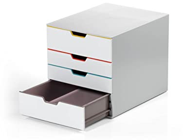 Durable Schubladenbox A4 (Varicolor Mix) 4 Fächer, mit Etiketten zur Beschriftung, mehrfarbig, 762427